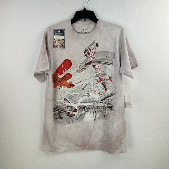 Smithsonian Tshirt Mens S Gray White Cotton The Air & Space Museum Tie Dye‎ NWT - Picture 1 of 6
